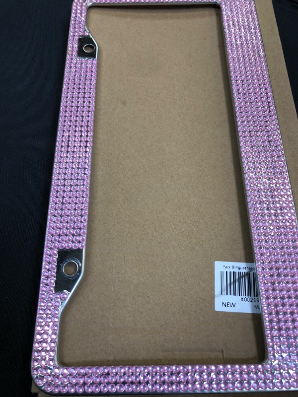 Photo 2 of  Bling Rhinestone License Plate Frames for Women, Cute Diamond Car License Frame with Bow(Pink) Pink-White  1 PC 
