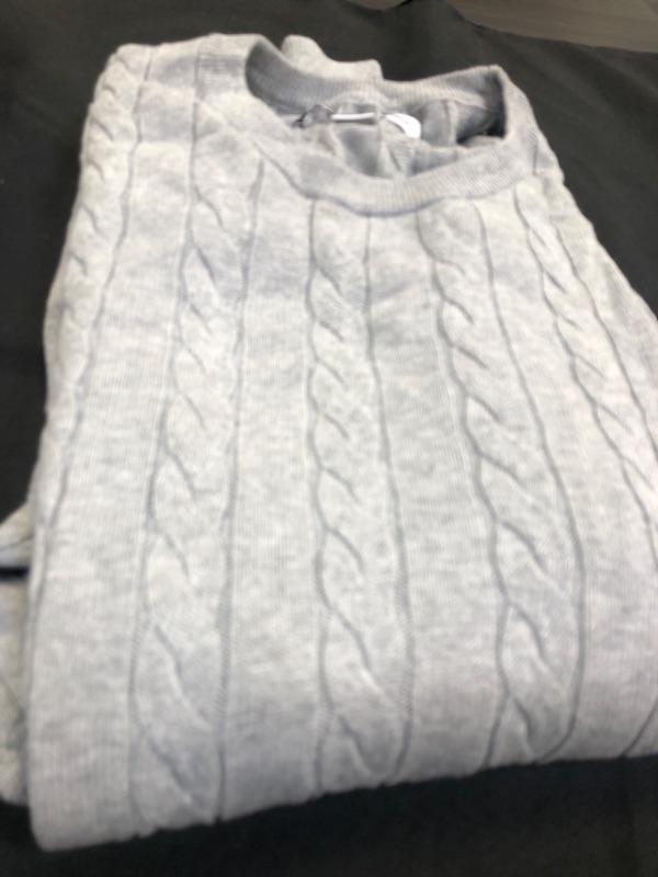 Photo 2 of Amazon Essentials Men's Crewneck Cable Cotton Sweater Medium Light Grey Heather