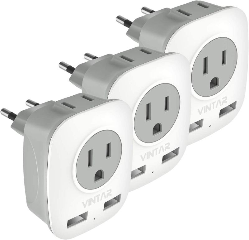 Photo 1 of [3-Pack] European Travel Plug Adapter, VINTAR International Power Plug Adapter with 2 USB Ports,2 American Outlets- 4 in 1 Travel Essentials to France, Germany, Greece, Italy, Israel, Spain (Type C)