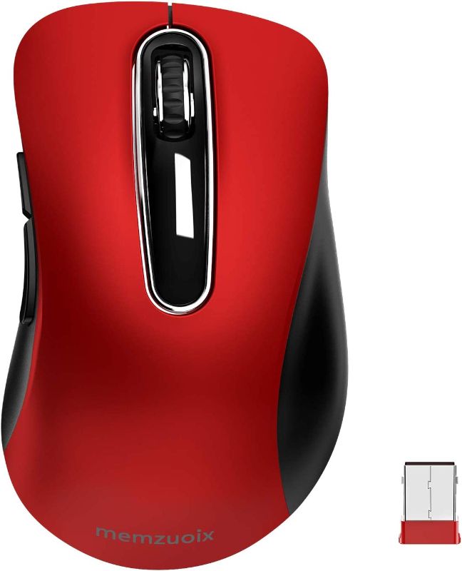 Photo 1 of memzuoix 2.4G Wireless Mouse, 1200 DPI Mobile Optical Cordless Mouse with USB Receiver, Portable Computer Mice Wireless Mouse for Laptop, PC, Desktop, MacBook, 5 Buttons, Red
