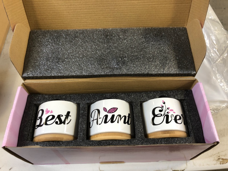 Photo 1 of 3 PIECE "BEST AUNT EVER" CERAMIC DISHES WITH WOODEN LIDS