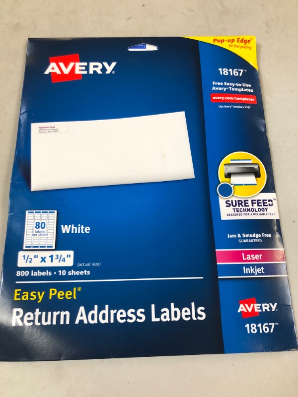 Photo 2 of Avery Return Address Label 0.50" Width x 1.75" Length - 80 / Pack - Laser, Inkjet - White