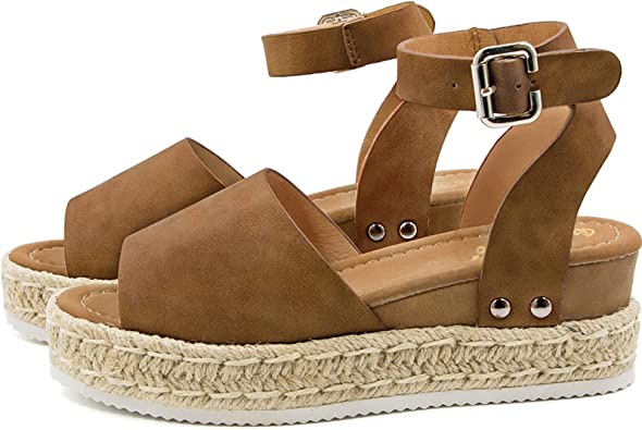 Photo 1 of Athlefit Women's Platform Sandals Espadrille Wedge Ankle Strap Studded Open Toe Sandals
size 40