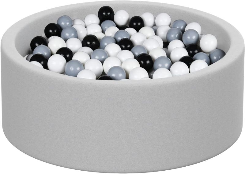 Photo 1 of Foam Ball Pit for Baby, Toddler, Boys & Girls 36x11 with 200 Colored Balls 2.75". Durable Ball Pit Won't Wrinkle. Soft, Safe, Fun Play for Children. Gray Color:Black/White/Grey