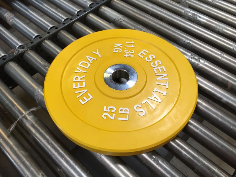 Photo 2 of 25lb Everyday Essentials Color Coded Olympic Bumper Plate Weight Plate w Steel Hub