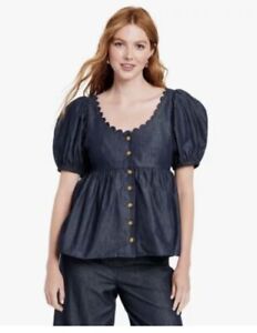 Photo 1 of 
Women's Puff Sleeve Button-Down Top Kika Vargas Chambray Indigo XXS