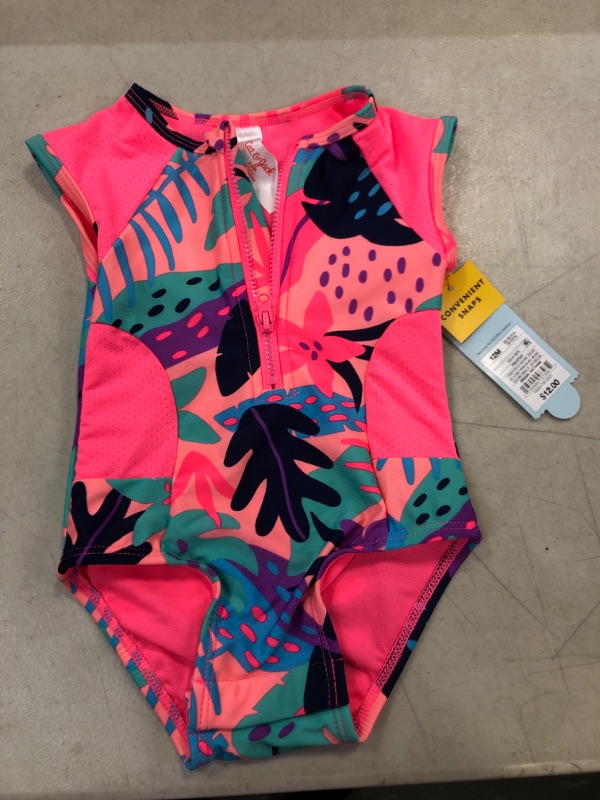 Photo 1 of Baby Girls' Leaf Print Zip-Front One Piece Swimsuit - Cat & Jack Pink 12M