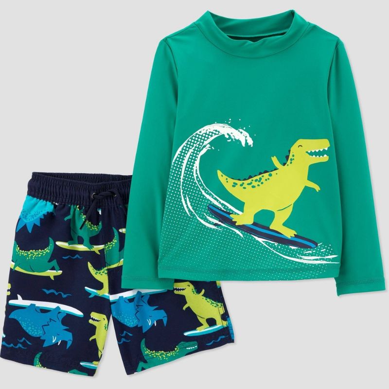 Photo 1 of Carter's Just One You® Toddler Boys' Dino Print Rash Guard Set - Light Teal Green