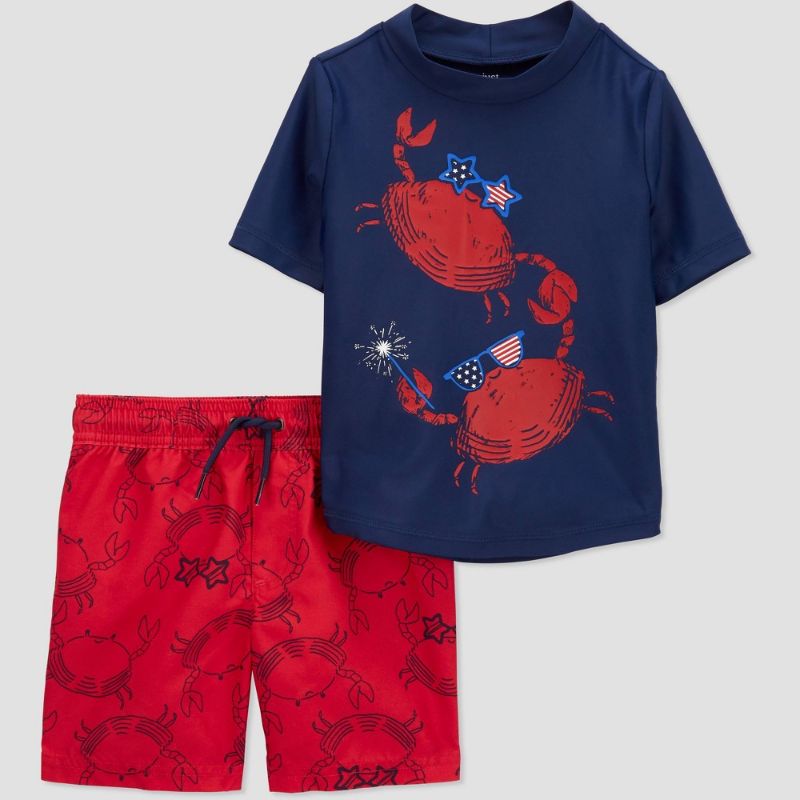 Photo 1 of Carter's Just One You® Baby Boys' 2pc Short Sleeve Crab Print Rash Guard Set Red/White/Blue 18m