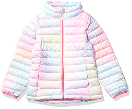 Photo 1 of Amazon Essentials Girls' Lightweight Water-Resistant Packable Mock Puffer Jacket, Pink, Ombre, X-Large
