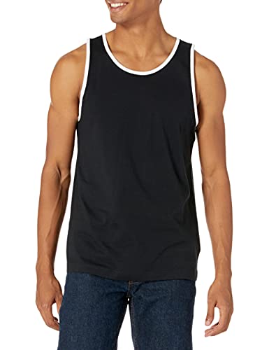 Photo 1 of Amazon Essentials Men's Slim-Fit Tank Top, Black/White, X-Large
