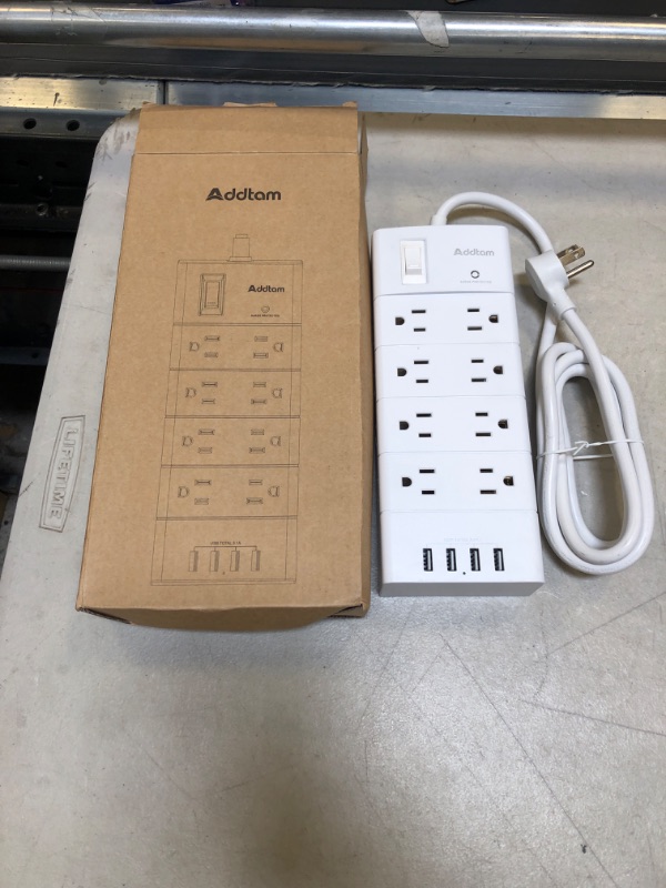 Photo 2 of Surge Protector Power Strip - 3 Side 12 Widely Outlets and 4 USB Ports(1 USB C Outlet), Addtam Outlet Extender Strip with 5Ft Extension Cord, Flat Plug, Wall Mount for Dorm Home Office, ETL Listed 12-outlet