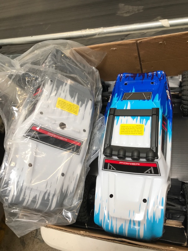 Photo 2 of BEZGAR HM124 Brushless RC Car - 1:12 Scale 52+KM/H High Speed RC Truck, 4x4 Offroad Waterproof for All Terrains, Hobby Grade Remote Control Truck for Adults and Kids Boys with 3 Rechargeable Batteries White-blue (USED) (UNABLE TO TEST) (MISSING PARTS)