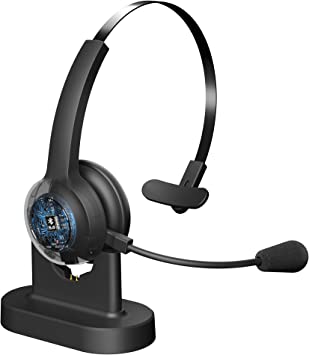 Photo 1 of ELEVOC Trucker Bluetooth Headset with Microphone Noise Cancelling & Mute Button Telephone Headsets for PC Cell Phones Wireless On-Ear Headphone with Charge Stand for Zoom Meetings Skype Home Office