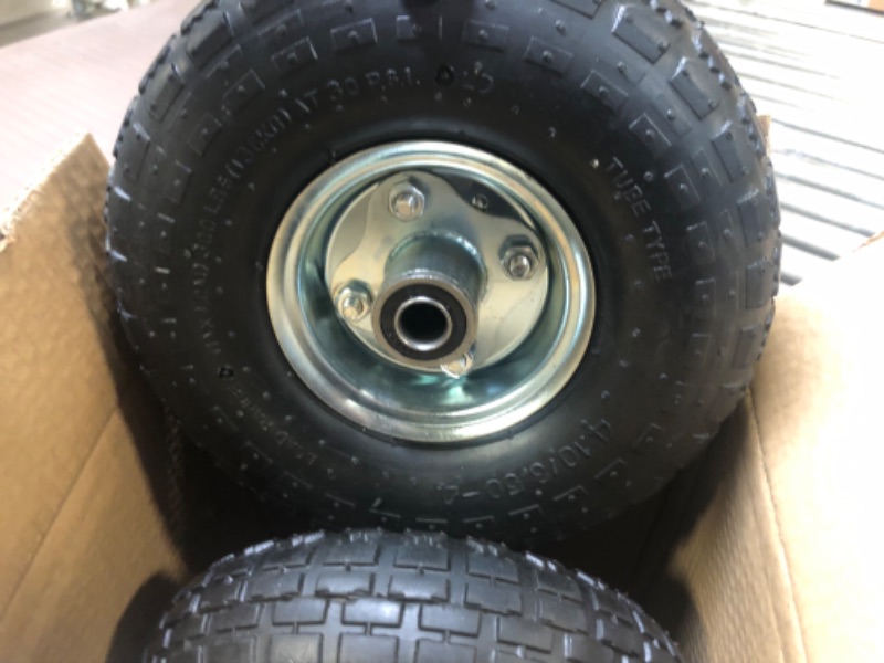 Photo 3 of 4.10/3.50-4 tire and Wheel for Gorilla cart Tires Replacement 4.10 3.50-4 tire with 5/8" Axle Bore Hole,1 3/4" Offset Hub and Double Sealed Bearings for Gorilla Cart and Hand Trucks
