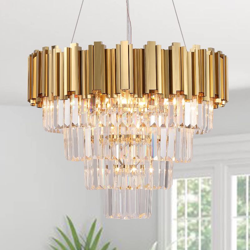 Photo 1 of Akeelighting Gold Luxury Chandeliers Modern Crystal Chandelier 7 Lights Girls Bedroom Dining Room Ceiling Hanging Pendant Chandelier 4-Tier Lighting Fixture 21.6"
