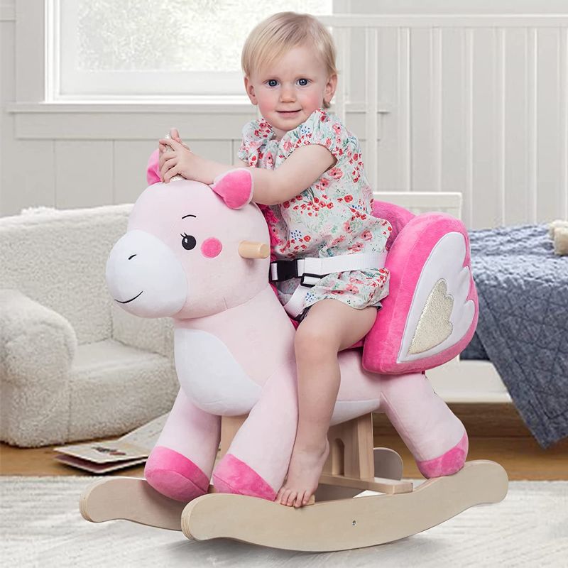 Photo 1 of labebe - Baby Rocking Horse, Ride Unicorn, Kid Ride On Toy for 6 Month-3 Year Old, Infant (Boy Girl) Plush Animal Rocker, Toddler/Child Stuffed Ride Toy (Pink)
