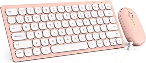 Photo 1 of Small Wireless Keyboard and Mouse, Ultra Slim Silent Mini Keyboard with 78 Keys, Space Saving, Sleep Mode, Compact Portable Keyboard Mouse Combo for Windows/Mac, PC Computer Laptop - Trueque (Pink)