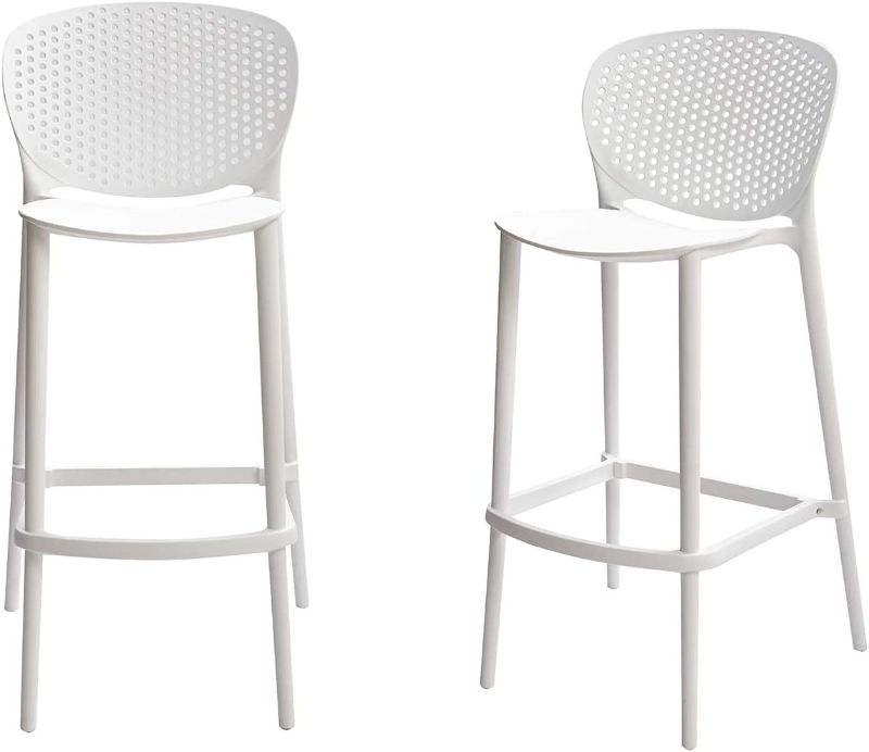 Photo 1 of Amazon Basics High Back Indoor Molded Plastic Barstool with Footrest, Set of 2 - White * FACTORY SEALED* 

