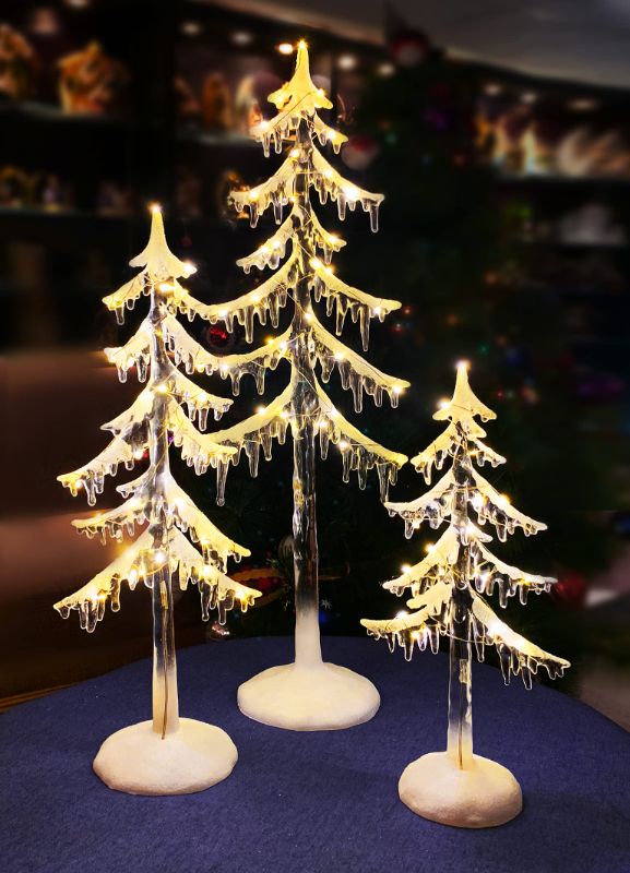 Photo 1 of Christmas Tabletop Decor, LED Lighted Acrylic Icicle Trees, 3 Pack