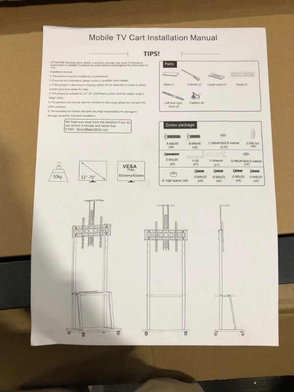 Photo 3 of Hellsehen Mobile TV Stand, Rolling for 32 -70 Inch