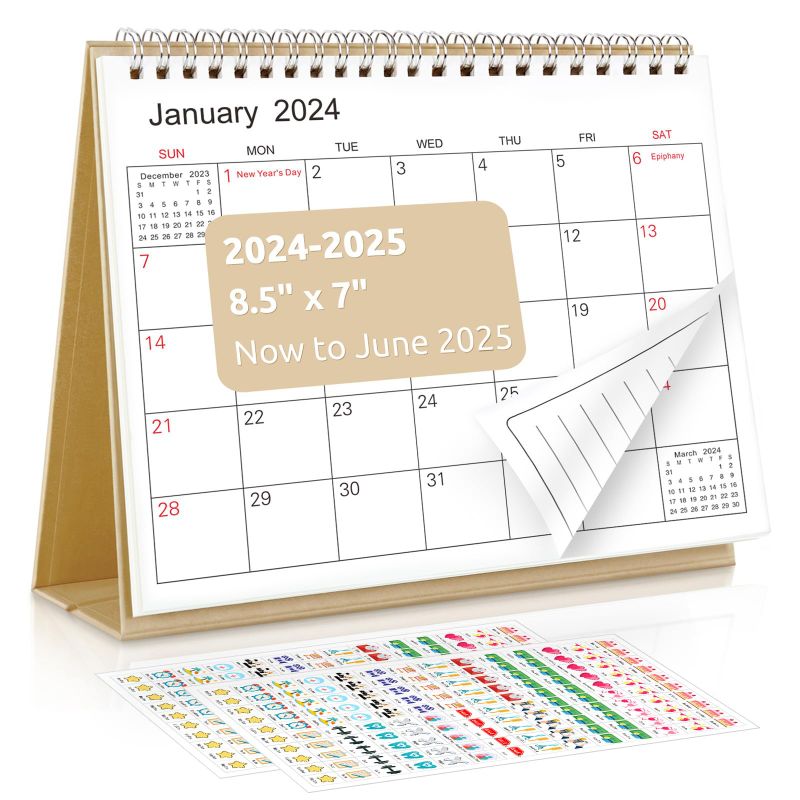 Photo 1 of PACK OF 2 - SKYDUE Calendar 2024-2025, Small Standing Desk Calendar, from Jan.2024 to Jun.2025, 7" x 8.5"