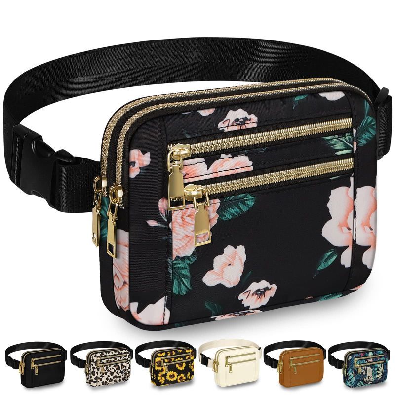 Photo 1 of Capolo Fanny Packs for Women Fashion Waist Packs Bag with Adjustable Strap (Black Flower)