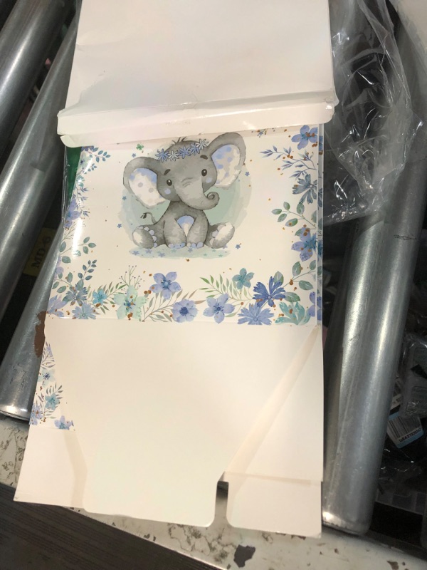 Photo 2 of 50 Pcs Elephant Diaper Raffle Tickets with Baby Shower Holder Box, blue and white