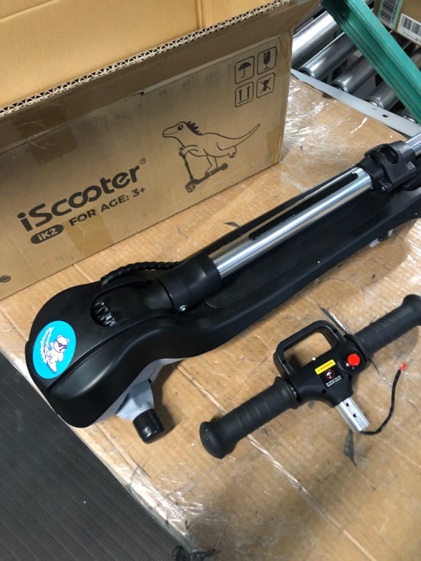 Photo 4 of (READ NOTES) iScooter Electric Scooter for Kids Ages 3-12, Bluetooth Music Speaker, LED Light-up Wheels, Thumb Accelerator, 3 Adjustable Height Toddler Motorized Scooters, Electric Scooter for Girls/Boys BLACK (PARTS ONLY) 
