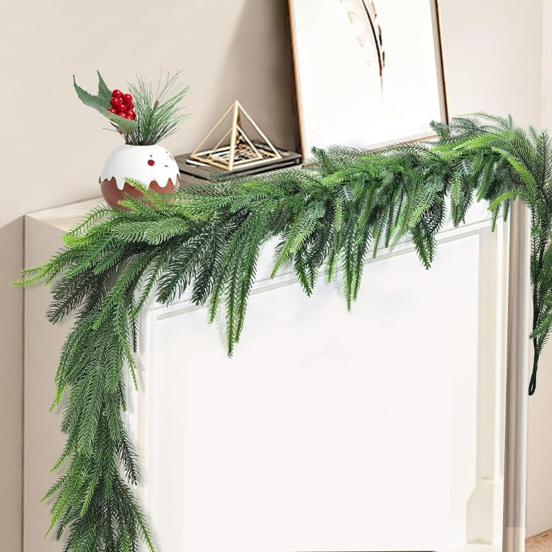 Photo 1 of ***1***Christmas Garlands Norfolk Pine Garland Artificial Faux Greenery Garland for Holiday Indoor Mantle Decor (1 Pcs,6 Feet)