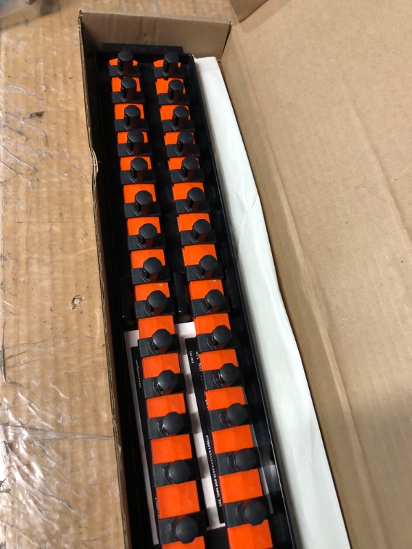 Photo 1 of Ernst Manufacturing 8488 Socket Boss, Premium 2-Rail, 1/2 Inch-Drive Socket Organizer, 18-Inch, Orange
