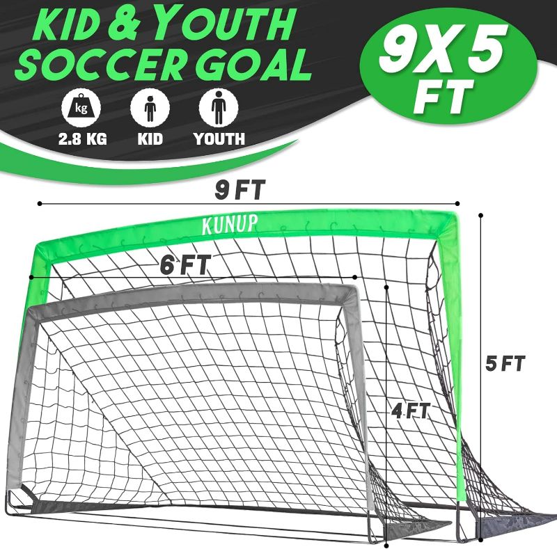 Photo 3 of (READ NOTES) Kunup Kids Soccer Goals for Backyard 5x3FT 6x4FT 9x5FT Large Set of 2 Portable Soccer Nets for Backyard Folding Soccer Goals Practice Nets with Carrying Bag for Outdoor Indoor 9x5FT Optic green