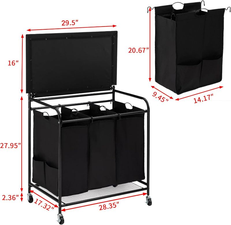 Photo 3 of (READ NOTES) HollyHOME Laundry Sorter Cart with Foldable Ironing Board with Removable 3 Bags Laundry Hamper Sorter with Small cloth bags 