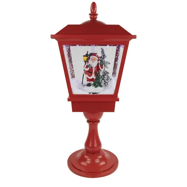 Photo 1 of  Northlight 25.25" Lighted Red Musical Santa Claus Snowing Table Top Christmas Street Lamp
