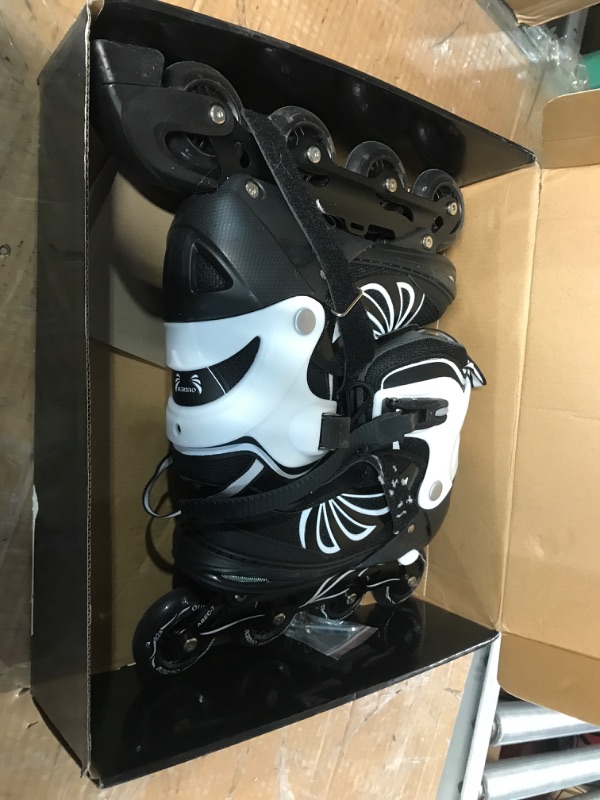 Photo 2 of Ajustable Inline Skates for Women Men Kids with Light Up Wheels, for Girls Boys Adults,Black and White Black US KIDS J11-1.5
