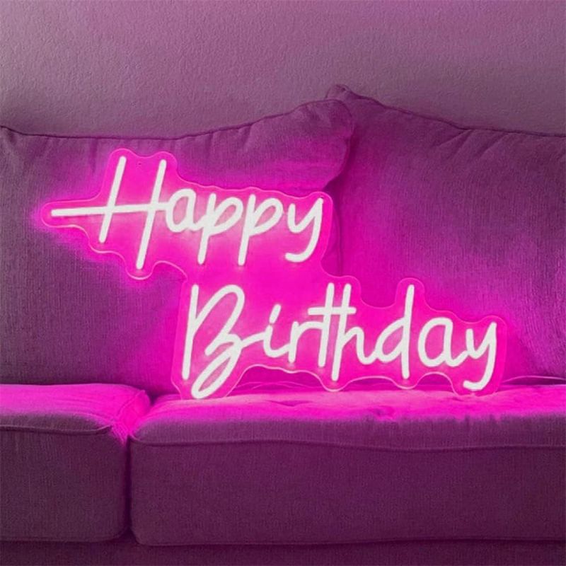 Photo 1 of (UNABLE TO TEST) - Neon Pink LED Happy birthday Signs USB Powered Acrylic Light