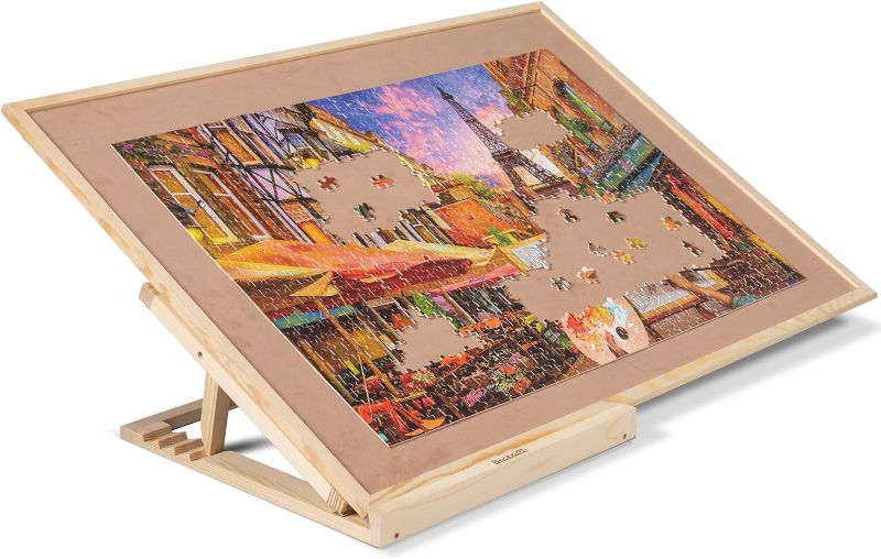 Photo 1 of Becko US Puzzle Board with 4 Angle Adjustable Bracket/Stand, Wooden Puzzle Table with Premium Smooth Flannel Surface, Lightweight & Portable, Used Horizontally/Vertically for 1500 Piece Jigsaw Puzzles