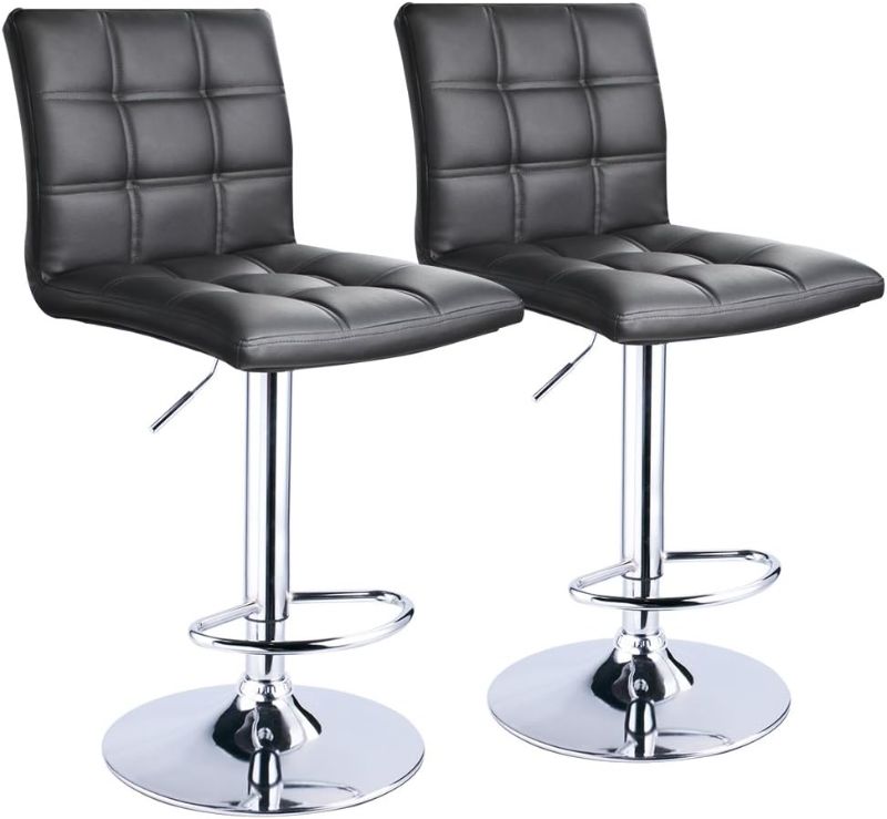 Photo 1 of ***-Pars Only***Leopard Bar Stools, Modern PU Leather Adjustable Swivel Bar Stool with Back, Set of 2 (Black)