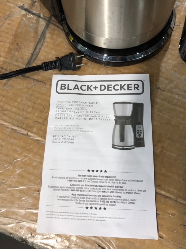 Photo 8 of **FOR PARTS ONLY***
BLACK+DECKER 12 Cup Thermal Programmable Coffee Maker with Brew Strength and VORTEX Technology, Black/Steel, CM2046S