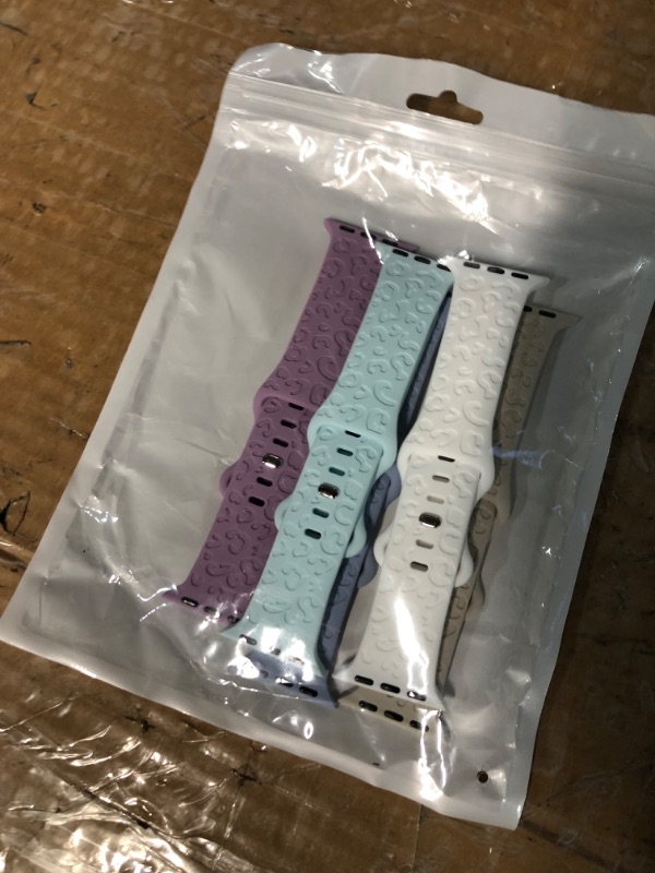 Photo 1 of 5 Pack Leopard Engraved Silicone Watch Bands Compatible with Apple Watch Band 40mm 44mm 41mm 38mm 45mm 42mm 49mm Women Men,Waterproof Cheetah Sport Strap Wristbands for iWatch Ultra Series 8 7 SE 6 5