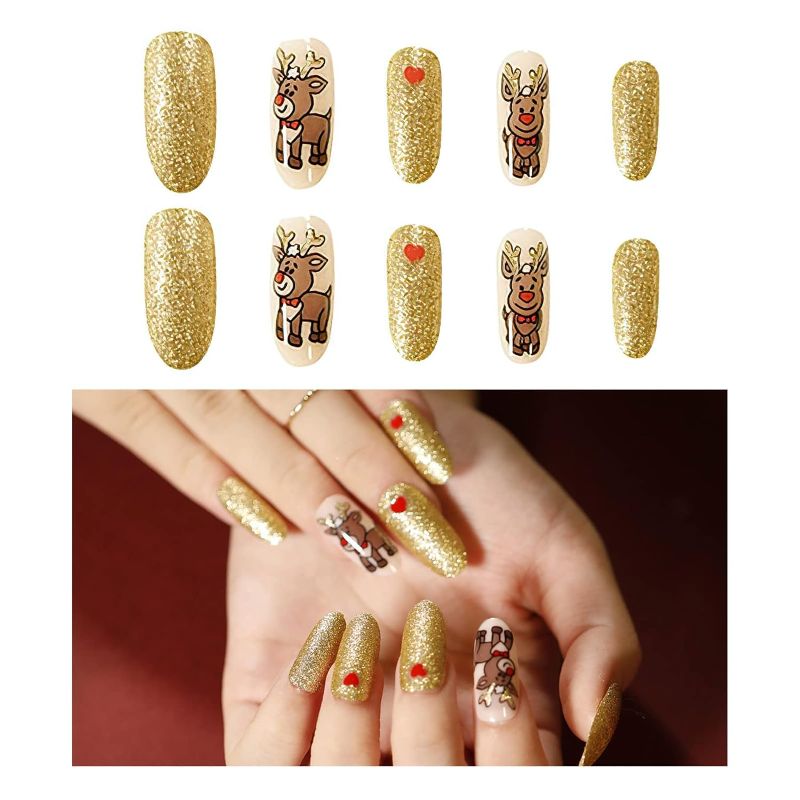 Photo 1 of SAGEBIO New Year Christmas Press on Nails Short Coffin Acrylic Fake Nail Kit Xmas Snowflake Nail Art Decoration Ballerina False Nail Tips 02