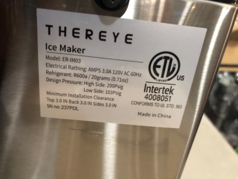 Photo 7 of ***PARTS ONLY***
Thereye Countertop Nugget Ice Maker, Pebble Machine, 30lbs Per Day, Stainless Steel