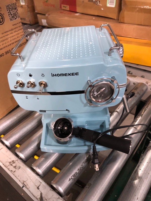 Photo 2 of **PARTS ONLY NO REFUNDS** Ihomekee Espresso Machine, Retro Style Espresso CM6885A (Retro Style Aqua)