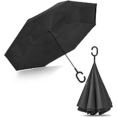 Photo 3 of G4Free 62 Inch Large Inverted Reverse Umbrella with C-Shaped Handle, Windproof Double Layer Upside Down Car Rain Umbrellas for Men Women