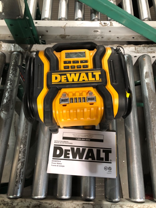 Photo 6 of DEWALT DXAEPS14 1600 Peak Battery Amp 12V Automotive Jump Starter/Power Station with 500 Watt AC Power Inverter, 120 PSI Digital Compressor, and USB Power , Yellow