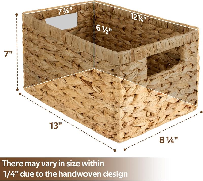 Photo 2 of  Hyacinth Storage Basket with Handles 13 x 8 ¼ x 7 inches Woven Natural Storage Bin Rectangular Wicker Cube for Organizing Closet, Laundry, Home Office, Nursery, Kitchen, Bathroom