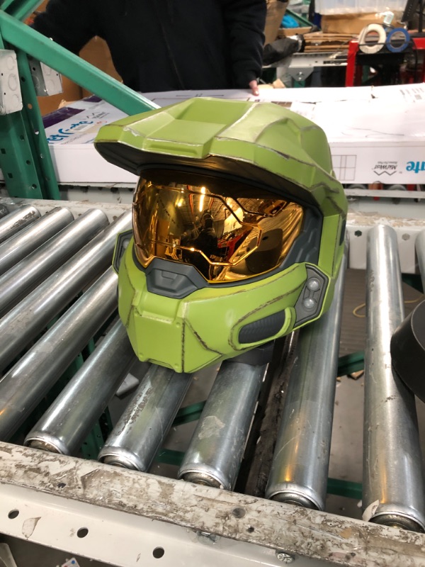 Photo 3 of HALO Master Chief Deluxe Helmet with Stand - LED Lights on Each Side - Battle Damaged Paint - One Size Fits Most - Build Your Halo Universe, Green