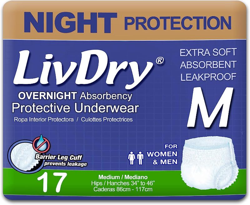 Photo 3 of Adult M Incontinence Underwear, Overnight Comfort Absorbency, Leak Protection, Medium, 17-Pack