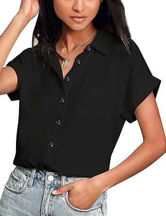 Photo 1 of ***SHIRT IS RIPPED***
Womens Button Down Shirts Loose-fit Casual Short Sleeve Blouse V Neck Classic Collared 