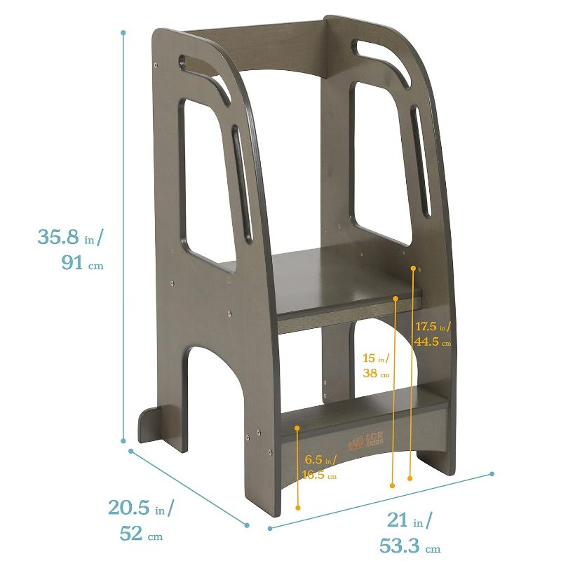 Photo 4 of (READ NOTES) ECR4Kids Chef's Helper Kitchen Tower, Step Stool, Grey Wash
